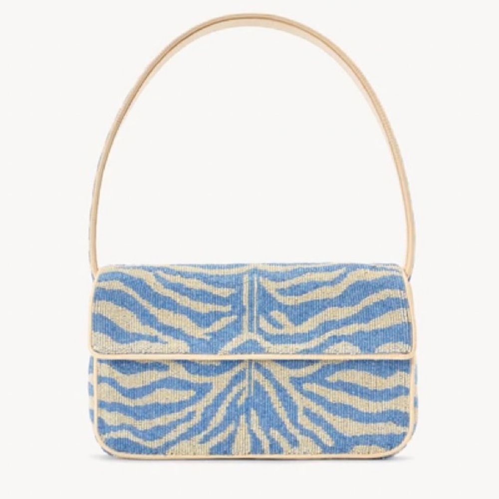 STAUD Baby Blue and Cream Zebra Tommy Bag